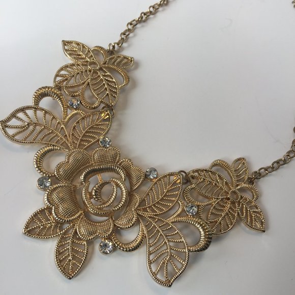 Goldtone Floral Statement Necklace - Picture 3 of 3